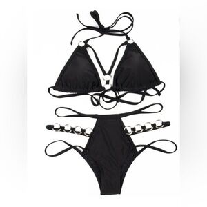 #S28 - Black Sexy Thong String Bikini Swimsuits - Medium